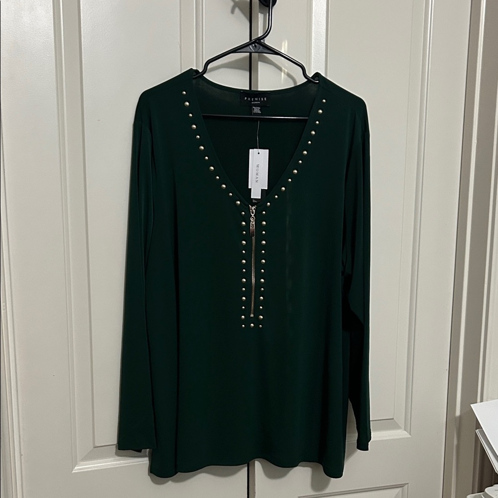 DKNY Dark Green Studded Blouse